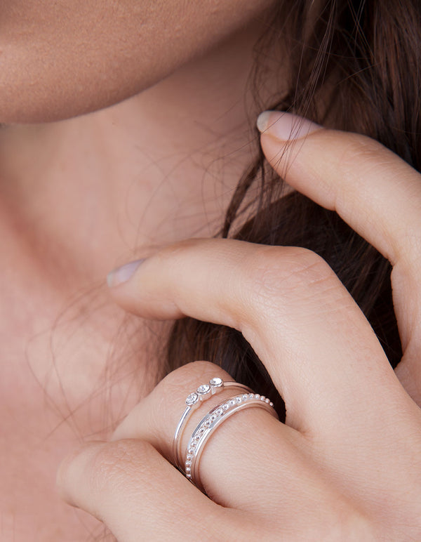 Sterling Silver Diamante Trio Ring