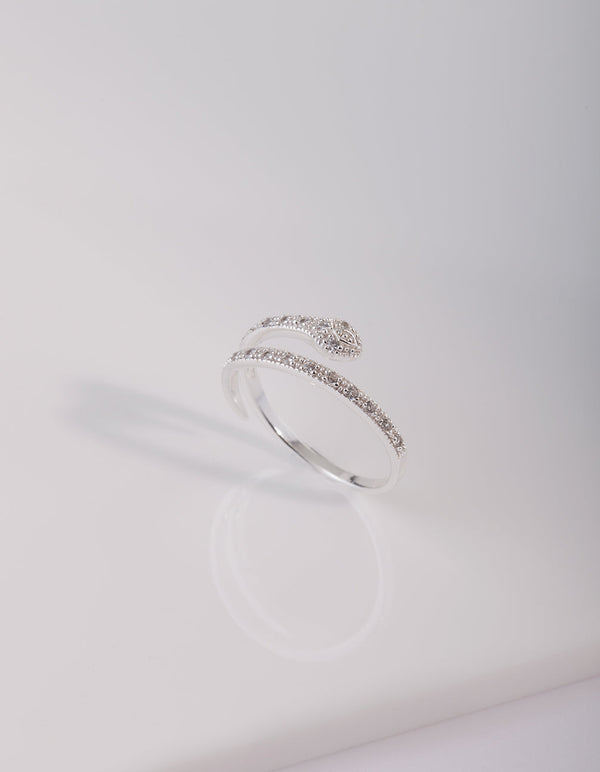 Sterling Silver Diamante Snake Ring