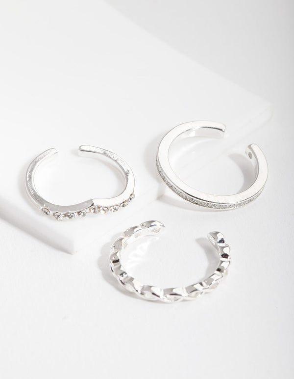 Silver Diamante Band 3 Pack Toe Rings
