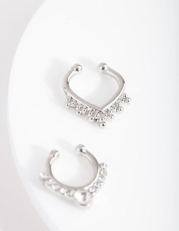 Rhodium Bohemian Diamante Septum 2 Pack