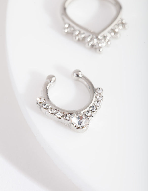 Rhodium Bohemian Diamante Septum 2 Pack