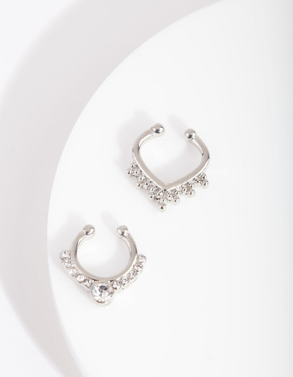 Rhodium Bohemian Diamante Septum 2 Pack