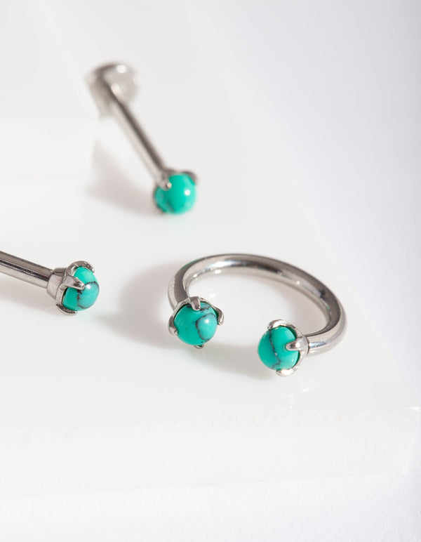 Rhodium Turquoise Flat Back Jewellery 3 Pack