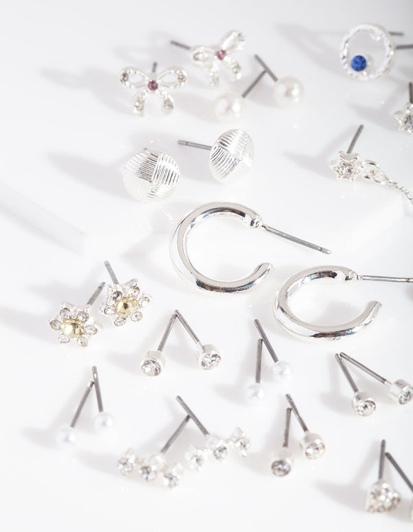 Silver Diamante Motif Earring 20 Pack