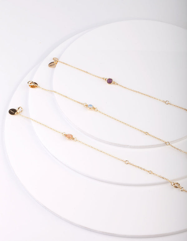 Semi-Precious Stone Gold Bracelet and Anklet 3 Pack