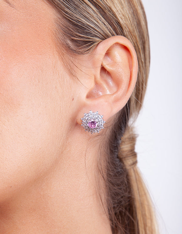 Diamond Simulant Flower Cluster Stud Earrings