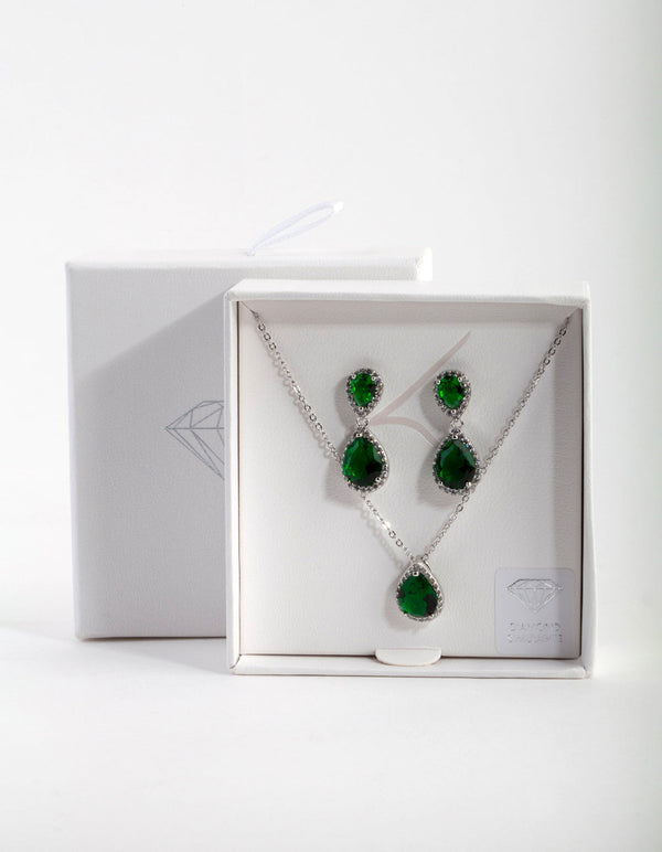 Green Diamond Simulant Teardrop Jewellery Set
