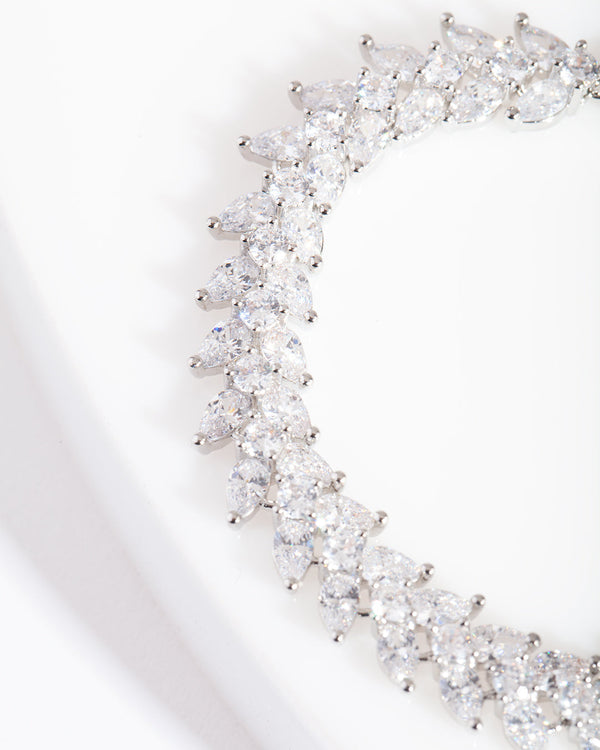 Silver Diamond Simulant Navette Bracelet