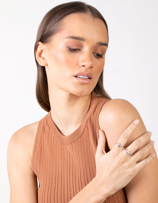 Diamante Silver Thin Ring 9 Pack