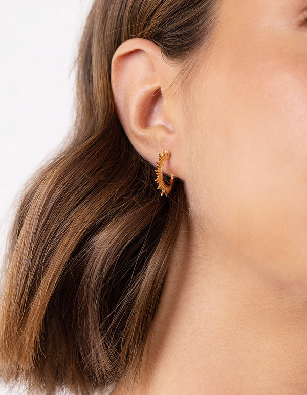 Gold Plated Sterling Silver Sunburst Hoop Earrings