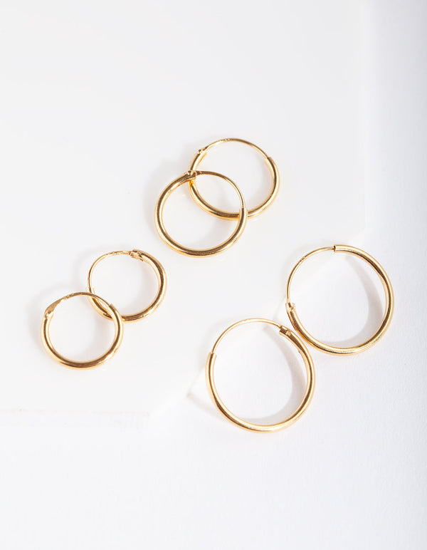 Gold Plated Sterling Silver Classic Hoop Earring 3 Pack