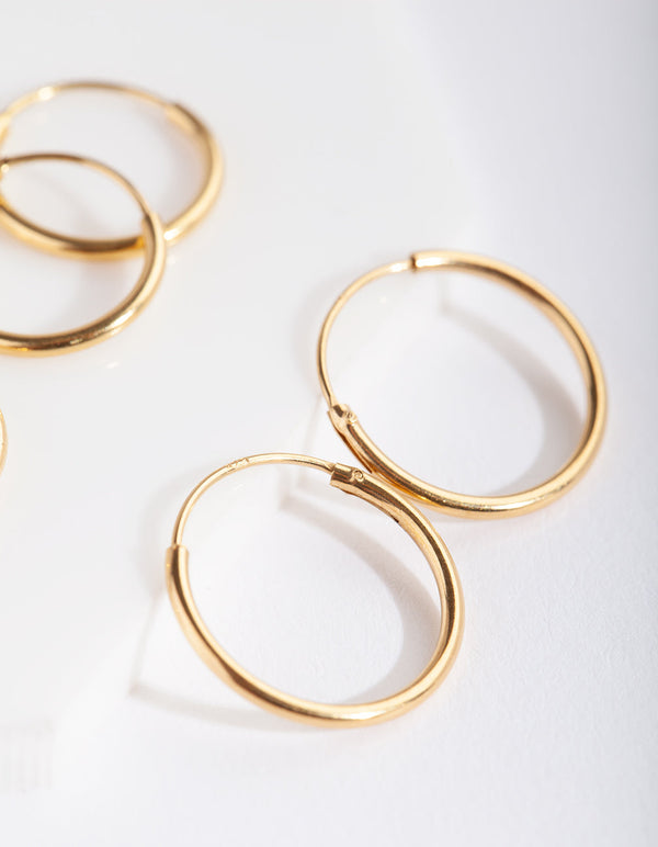 Gold Plated Sterling Silver Classic Hoop Earring 3 Pack