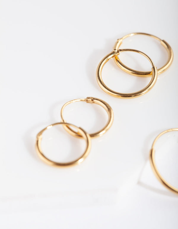 Gold Plated Sterling Silver Classic Hoop Earring 3 Pack