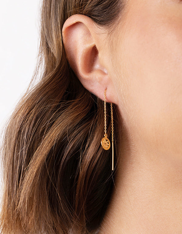 Gold Plated Sterling Silver Sun Thread Through Earrings