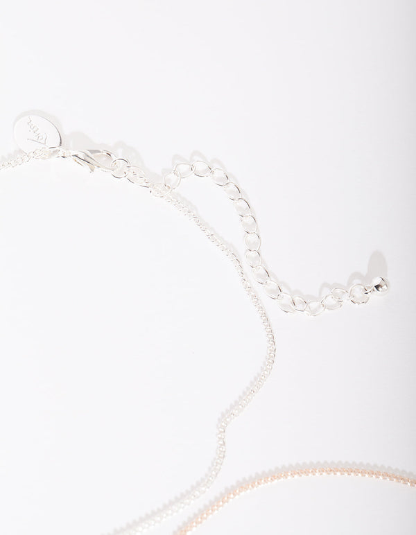 Mixed Metal Diamante Heart Necklace 2 Pack