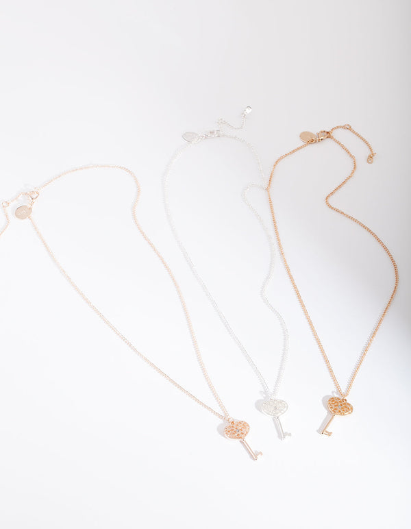Mixed Metal Key Filigree Necklace
