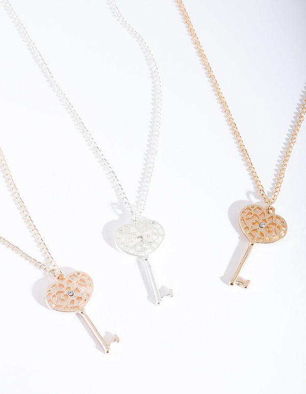 Mixed Metal Key Filigree Necklace