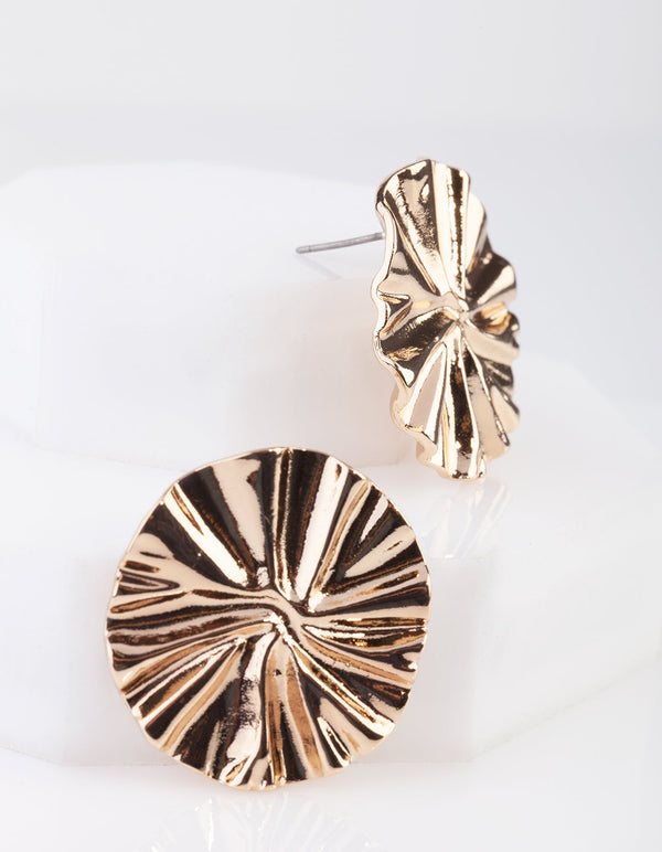 Molten Gold Flat Disc Stud Earrings