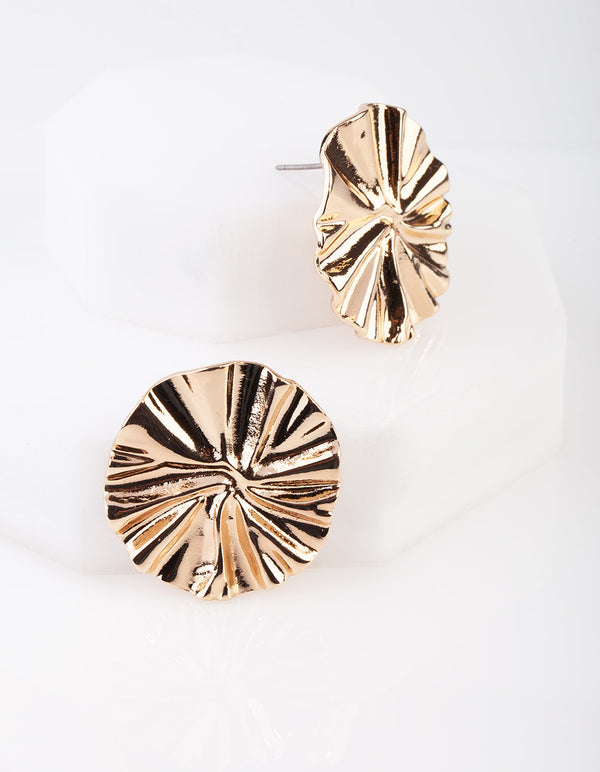 Molten Gold Flat Disc Stud Earrings