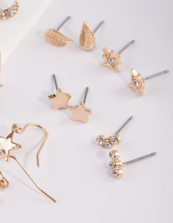 Sun & Moon Gold Earring 9 Pack