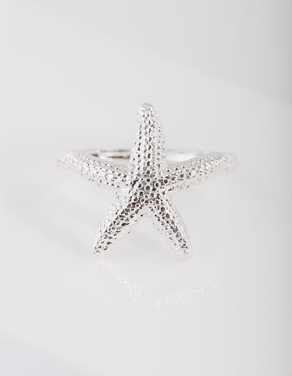 Silver Textured Starfish Ring