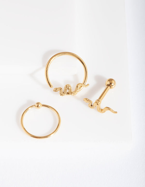 Gold Snake Earring 3 Pack
