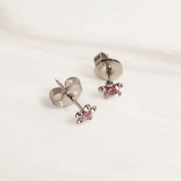 Kolczyki ze stali chirurgicznej Studex Daisy Pink Crystal