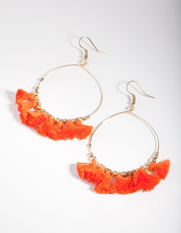 Orange Gold Mini Tassel Charm Earrings