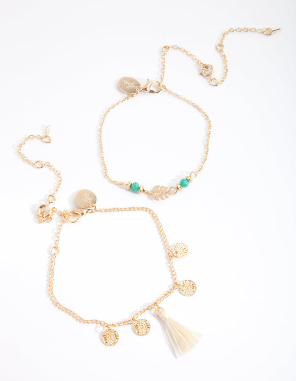 Kids Gold Tassel Paradise Bracelet Anklet 2 Pack