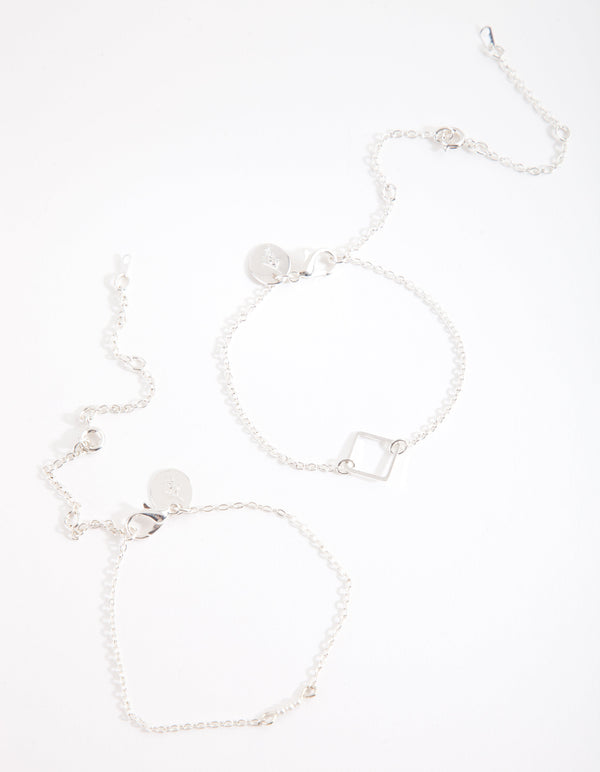 Kids Silver Love Triangle Bracelet Anklet 2 Pack