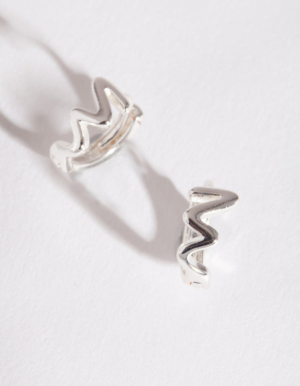 Silver Zig Zag Huggie Earrings