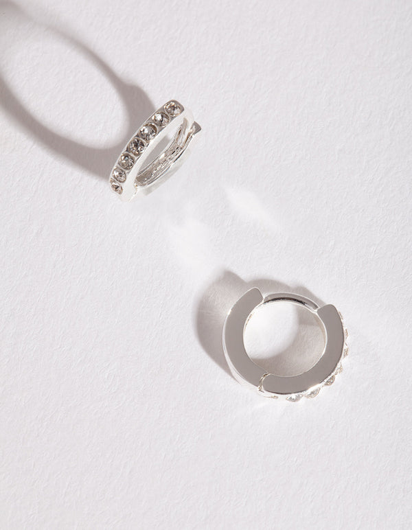 Silver Diamante Huggie Earrings