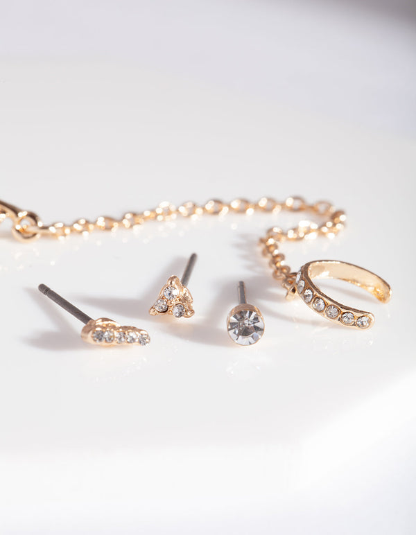 Gold Flower Chain Cuff Ear Pack