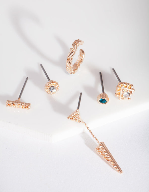 Textured Gold Geometric Ear Stack Pack