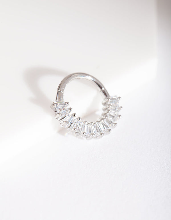 Silver Gem Lined Clicker Earring