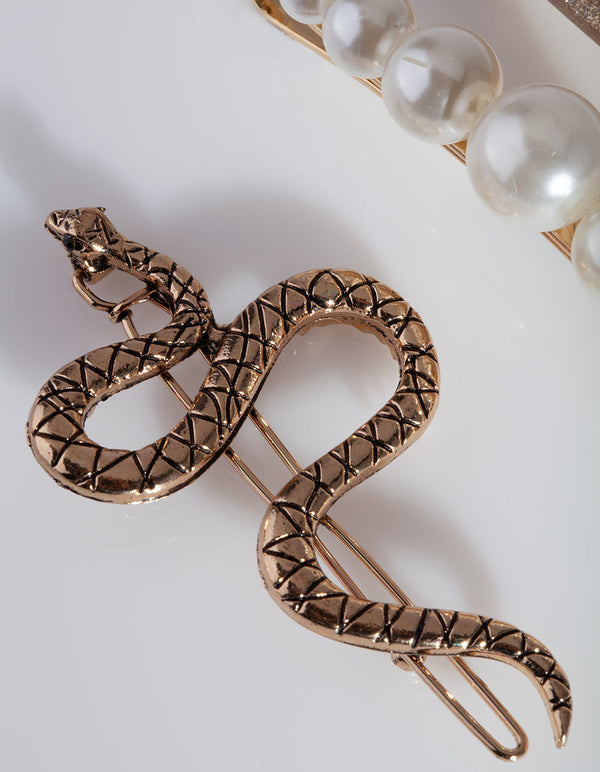 Pearl and Snake Hair Clip 3 Pack