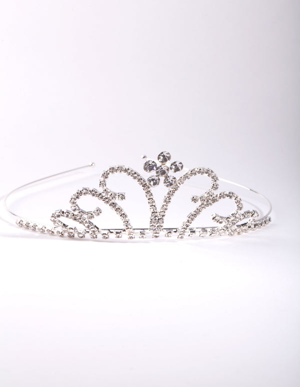Dziecięca srebrna, ładna opaska na głowę Tiara