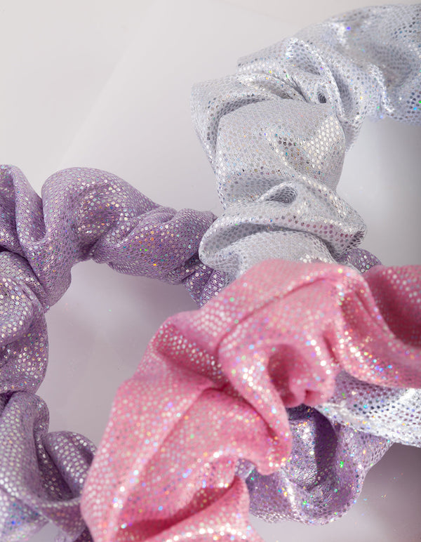 Kids Pink Purple Holographic Scrunchie Trio