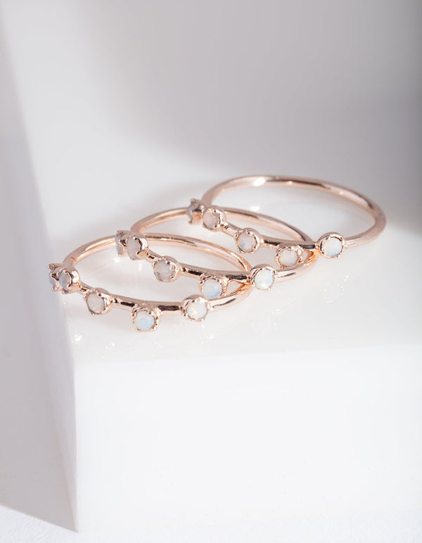 Rose Gold Synthetic Opal Pattern Ring Stack