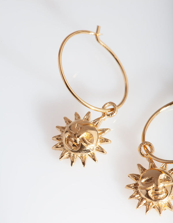 Gold Plated Sterling Silver Sun Hoop Earrings