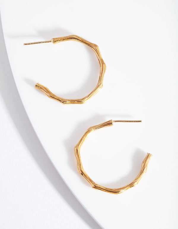Gold Plated Sterling Silver Bamboo Look Hoop Earrings