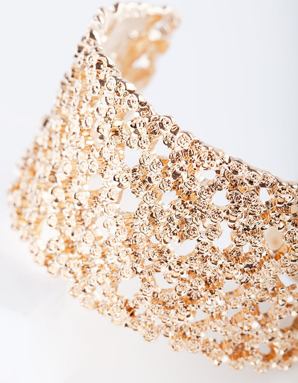 Gold Textured Wide Arm Cuff