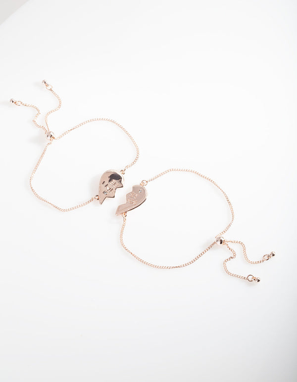 Rose Gold Best Friend Heart Bracelet Set