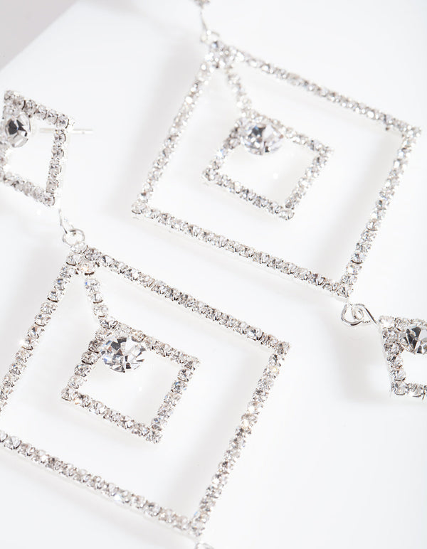 Silver Diamante Geometric Drop Earrings