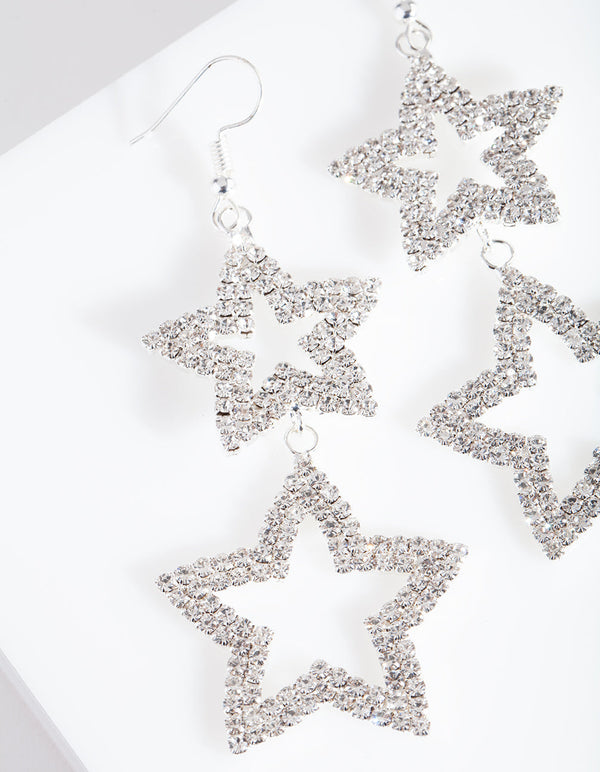 Diamante Double Star Drop Earrings