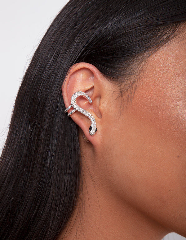 Silver Diamante Snake Cuff Earrings