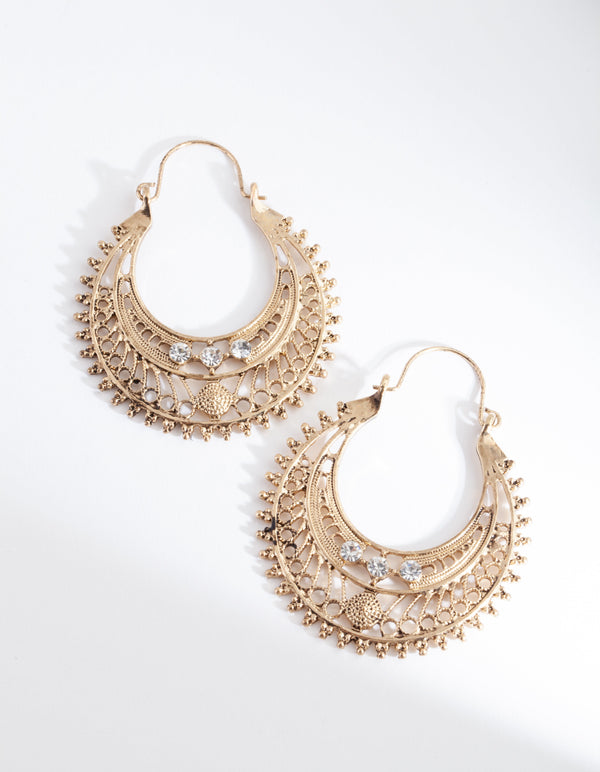 Antique Gold Detailed Hoop Earrings