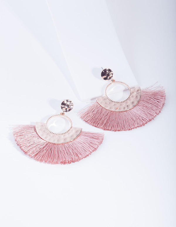 Rose Gold Circle Fringe Earrings