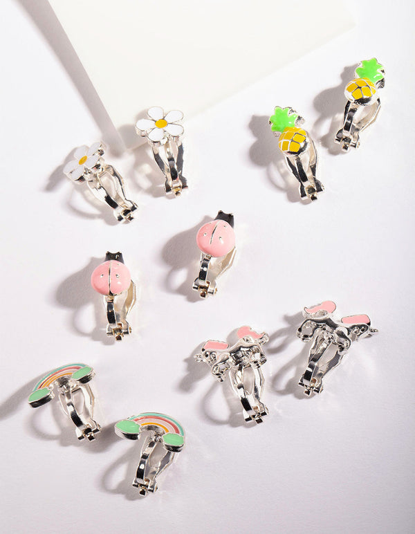 Kids Silver Unicorn Clip On Earring 5 Pack