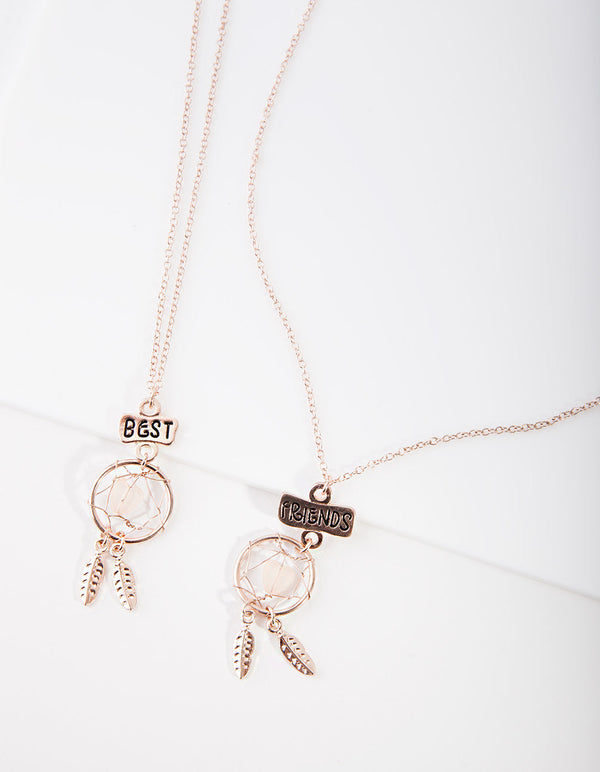 Naszyjnik dla dzieci BFF w kolorze różowego złota z łapaczem snów (2 sztuki)